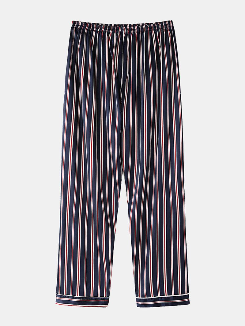 Classic Stripe Revere Krage Langermet Elastisk Midje Ice Silk Home Uformelt Pyjamassett