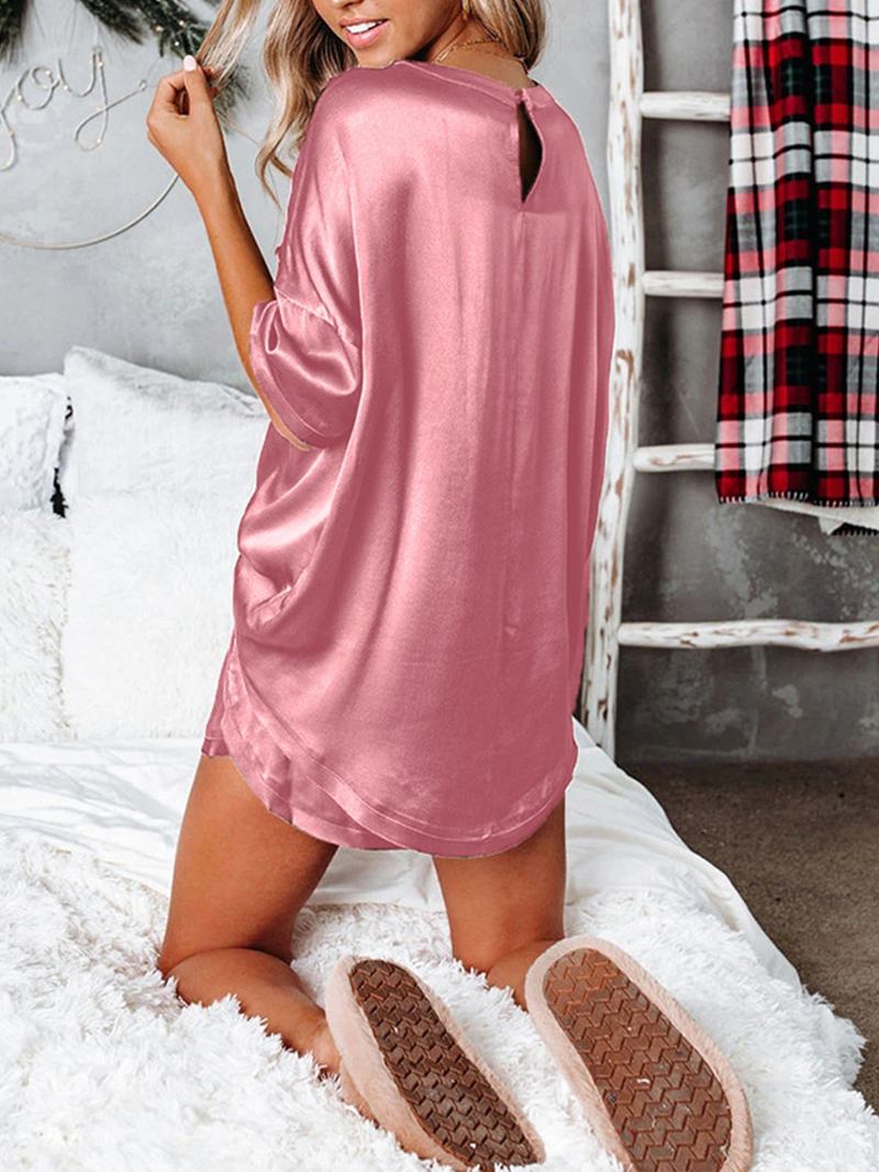 Dame O-hals Elastisk Midje Solid Fitting Thigh Length Pyjamas Sett