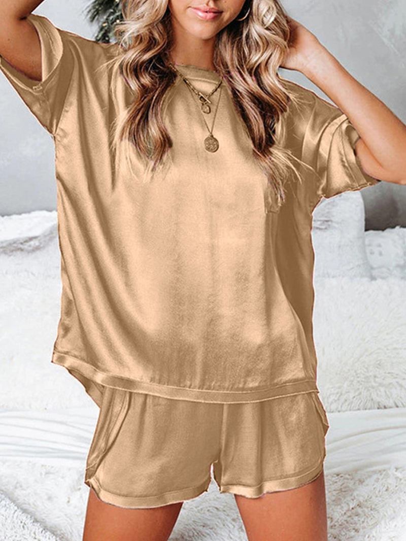 Dame O-hals Elastisk Midje Solid Fitting Thigh Length Pyjamas Sett