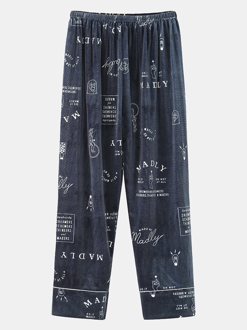 Enkel Graffiti Letter Med Trykk Skjorte Elastisk Midjebukser Velvet Warm Home Pyjamas Set