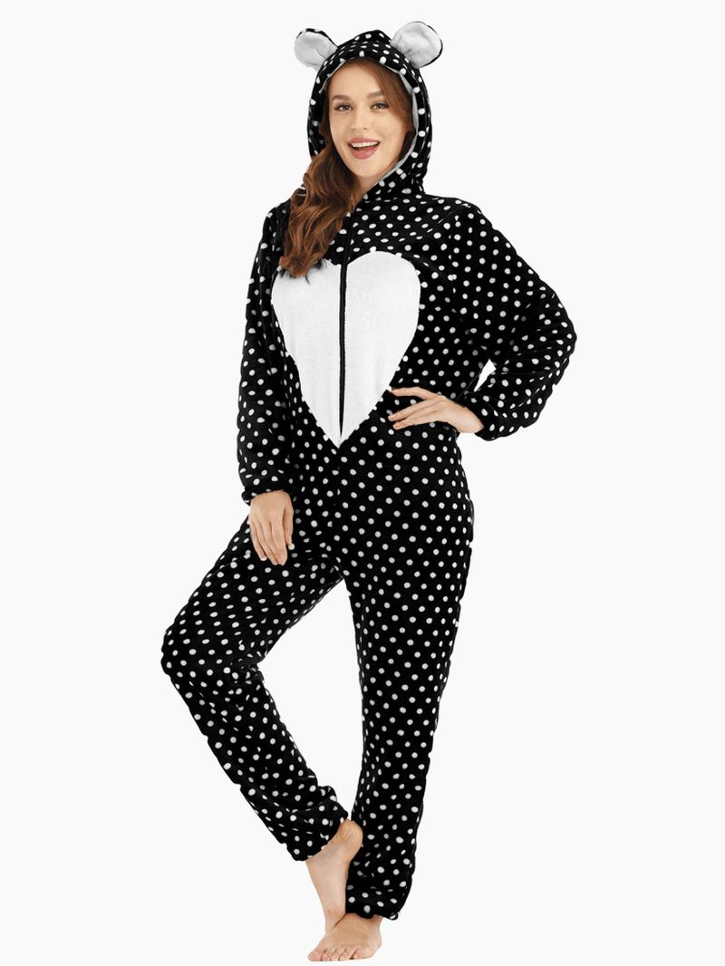 Flanell Front Zip Polka Dot Onesie Langermet Dyr Pyjamas Set