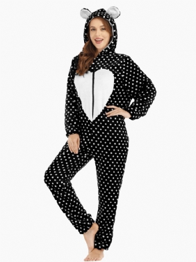 Flanell Front Zip Polka Dot Onesie Langermet Dyr Pyjamas Set