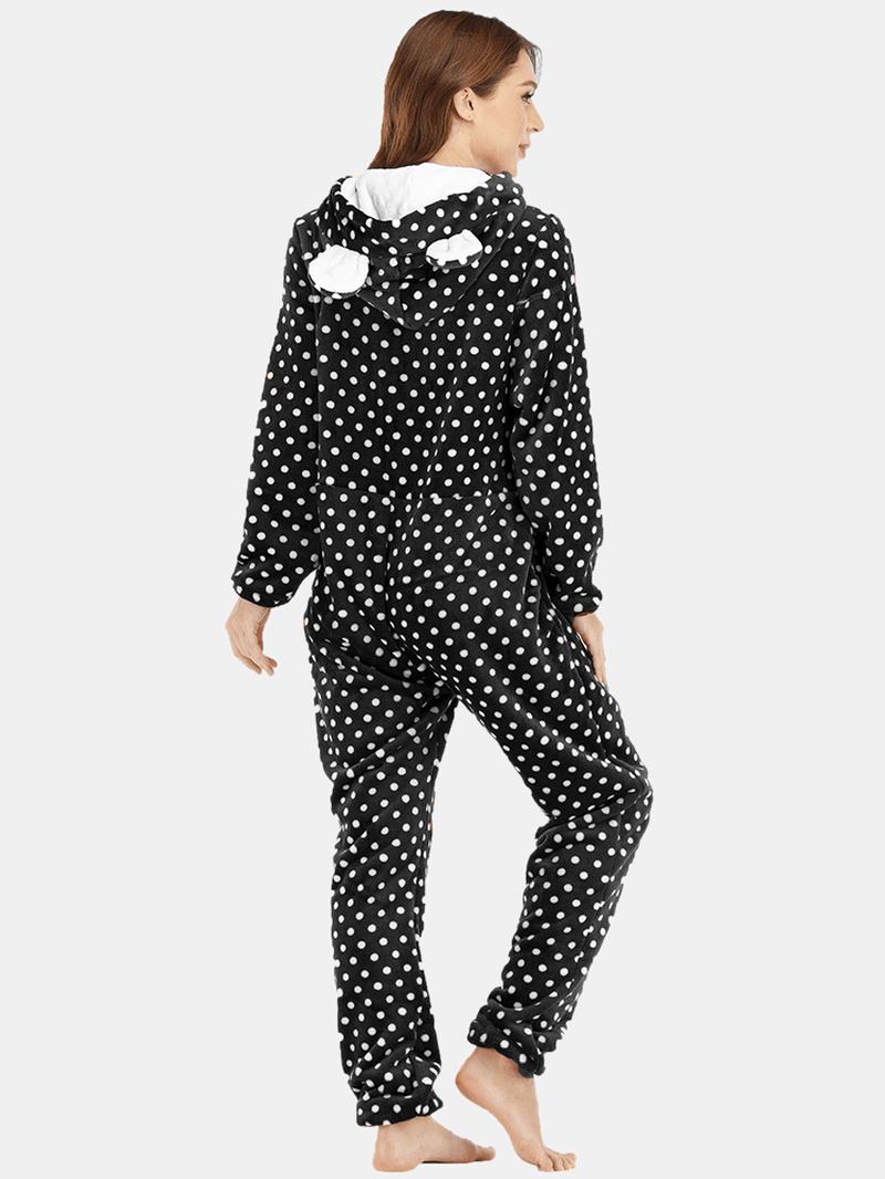 Flanell Front Zip Polka Dot Onesie Langermet Dyr Pyjamas Set