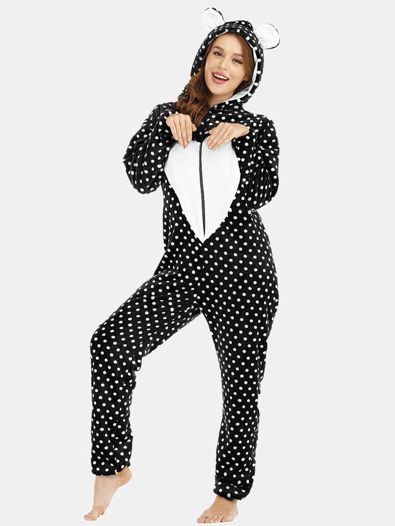 Flanell Front Zip Polka Dot Onesie Langermet Dyr Pyjamas Set