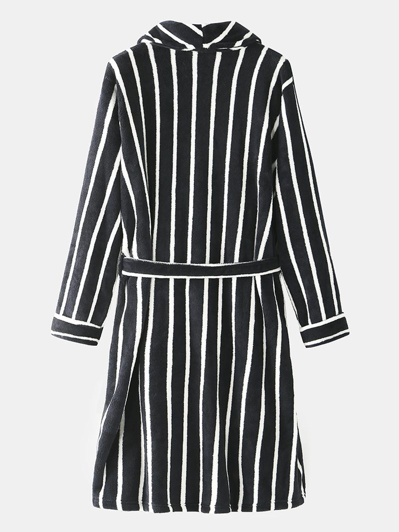 Herre Basic Striped Med Trykk Flanell Vinter Tykke Mid-length Home Lounge Robes