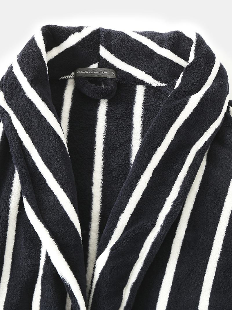 Herre Basic Striped Med Trykk Flanell Vinter Tykke Mid-length Home Lounge Robes