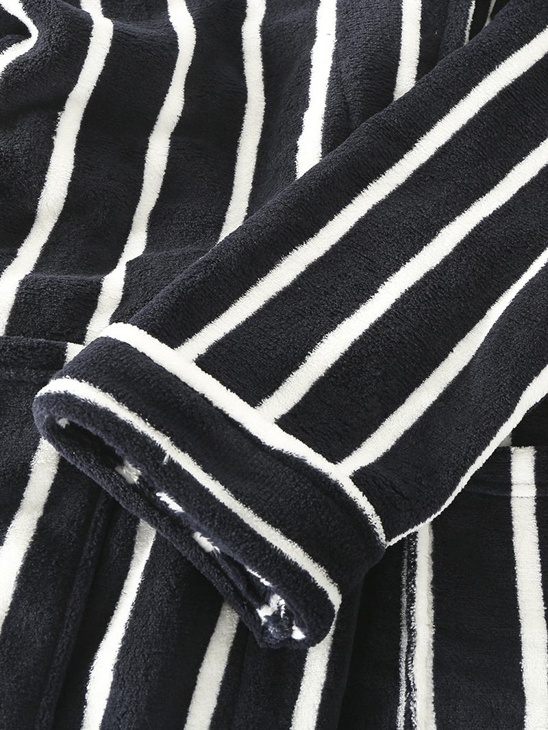 Herre Basic Striped Med Trykk Flanell Vinter Tykke Mid-length Home Lounge Robes