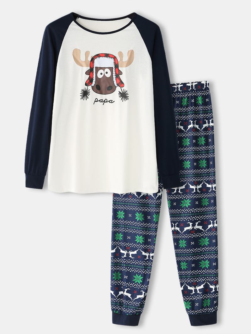 Herre Christmas Tegneserie Elk Med Trykk Raglan Sleeve Langermet Topp Joggerbukser Hjemmepyjamas