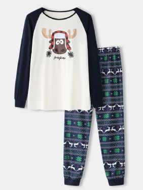 Herre Christmas Tegneserie Elk Med Trykk Raglan Sleeve Langermet Topp Joggerbukser Hjemmepyjamas