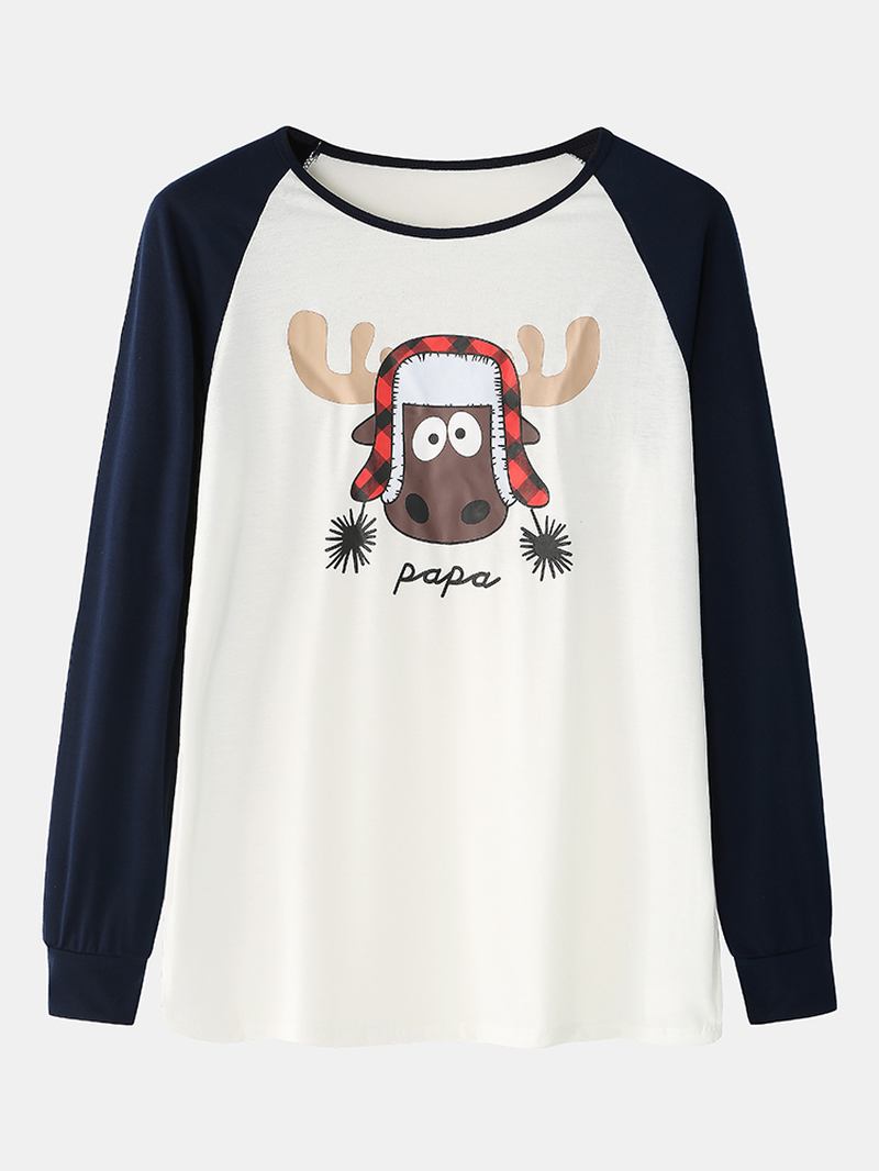 Herre Christmas Tegneserie Elk Med Trykk Raglan Sleeve Langermet Topp Joggerbukser Hjemmepyjamas