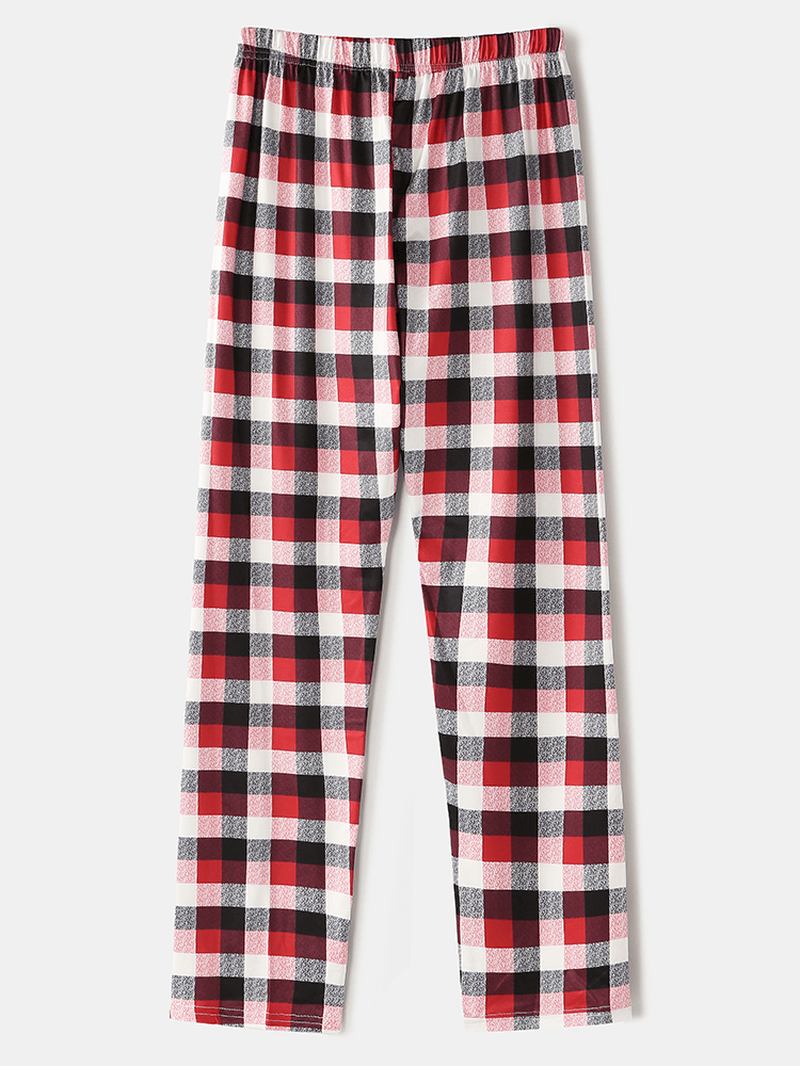 Herre Christmas Tegneserie Elk Med Trykk Rund Hals Topp Plaid Bukser Hjem Løs Pyjamas Sett