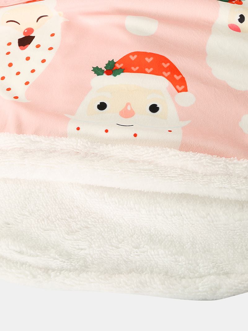 Herre Christmas Tegneserie Santa Claus Med Trykk Tykk Fleece Lined Reversible Home Blanket Hettegenser