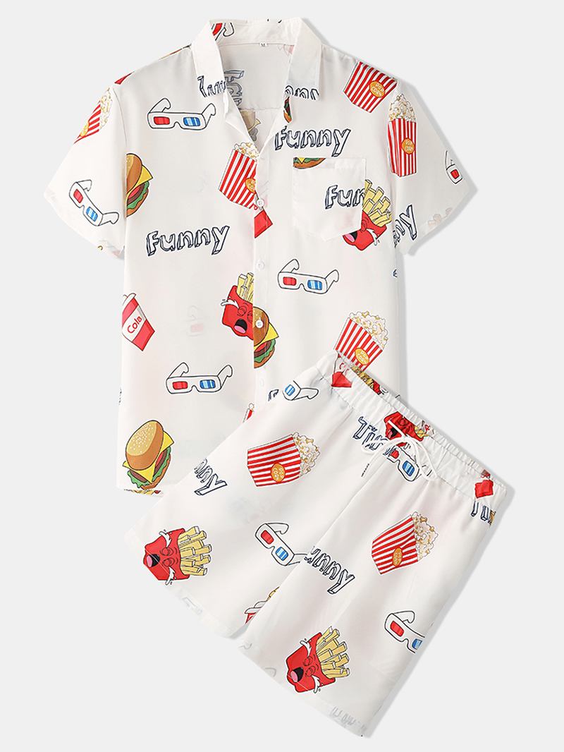 Herre Funny Fruit Hamburger Med Trykk Pyjamas Set To Deles Kortermet Sommer Natttøy