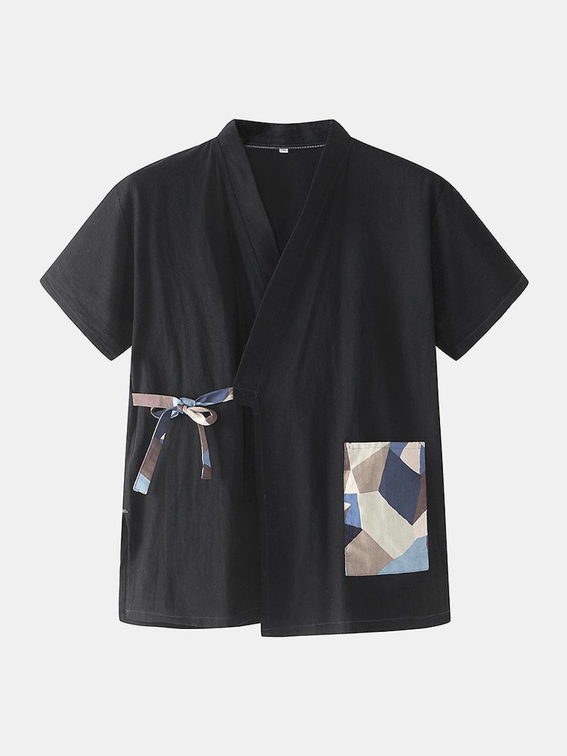 Herre Geometrisk Trykk V-hals Topp Elastisk Midjelomme Japansk Stil Badstuedrakt Hjemmepyjamas