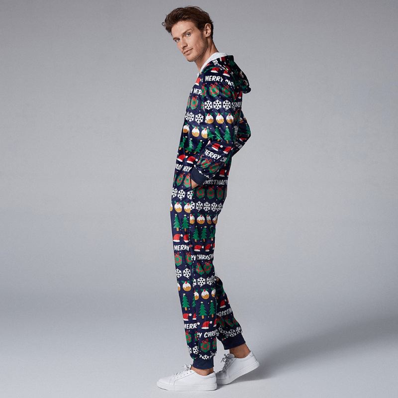 Herre Julemønster Onesies Hette Pyjamassett