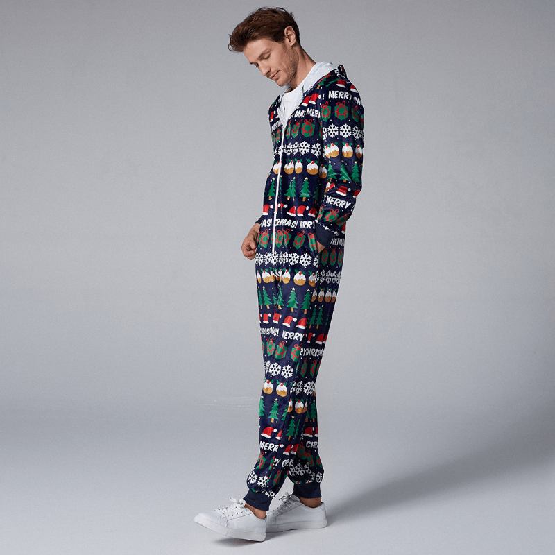 Herre Julemønster Onesies Hette Pyjamassett