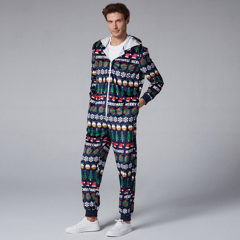 Herre Julemønster Onesies Hette Pyjamassett