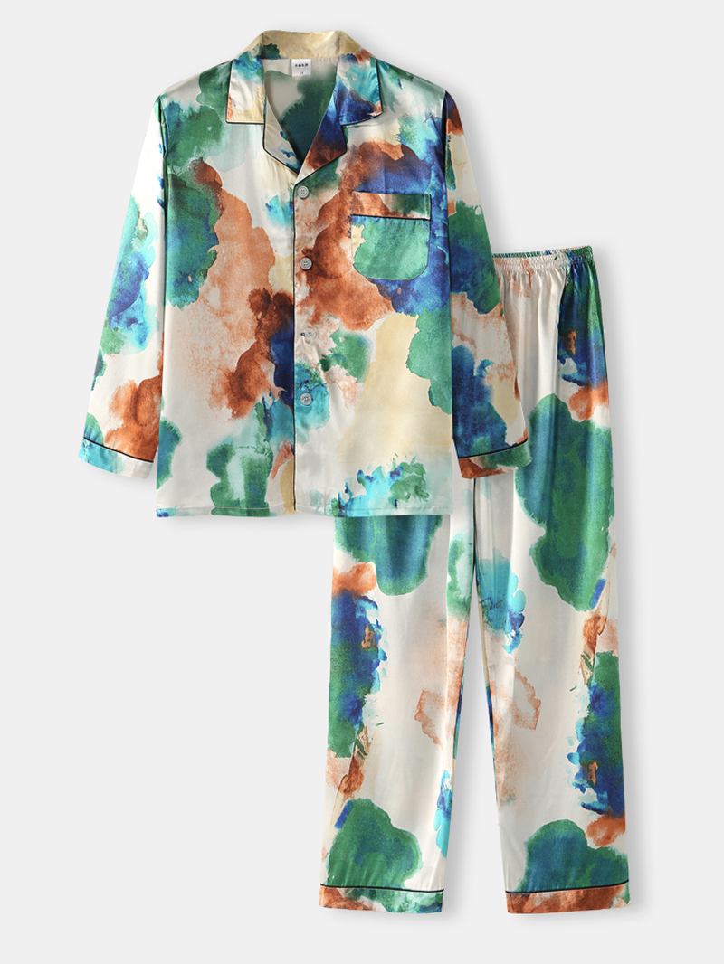 Herre Multi Color Tie-dye Home Revere Collar Langermet Pyjamassett