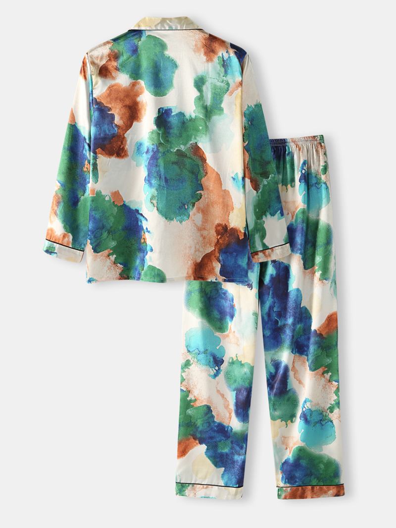 Herre Multi Color Tie-dye Home Revere Collar Langermet Pyjamassett