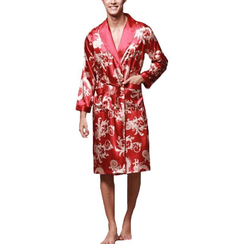 Herre Satin Silke Pyjamas Kimono Badekåpe Morgenkåpe Nattøy Loungewear