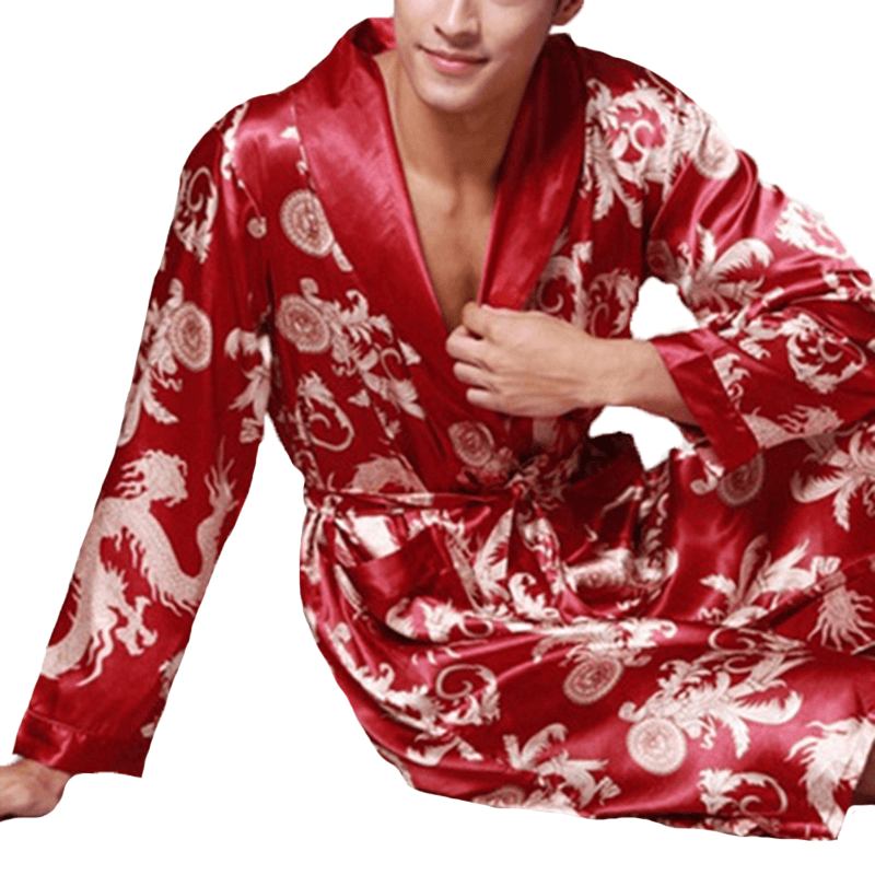 Herre Satin Silke Pyjamas Kimono Badekåpe Morgenkåpe Nattøy Loungewear