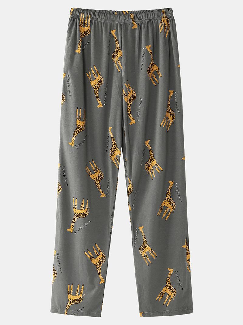 Herre Tegneserie Giraff Letter Med Trykk Drop Shoulder Cozy Pyjamas Sets