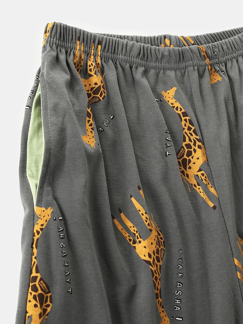 Herre Tegneserie Giraff Letter Med Trykk Drop Shoulder Cozy Pyjamas Sets