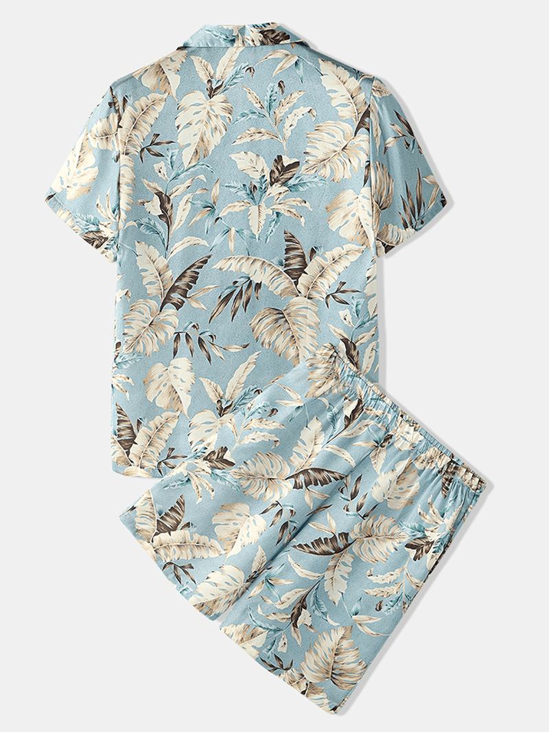 Herre Tropical Leaves Med Trykk Pyjamas Set To Deles Home Fritids Natttøy