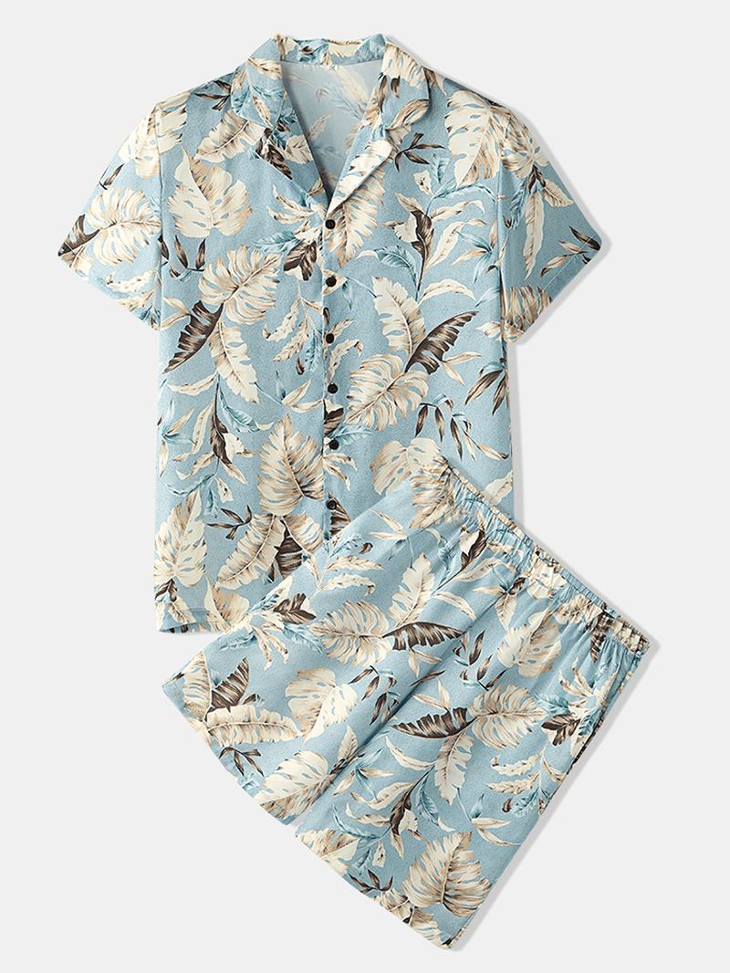 Herre Tropical Leaves Med Trykk Pyjamas Set To Deles Home Fritids Natttøy