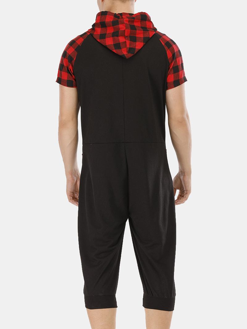 Herre Uformelt Bomull Hette Rutete Stil Kortermet Hjemme Jumpsuit