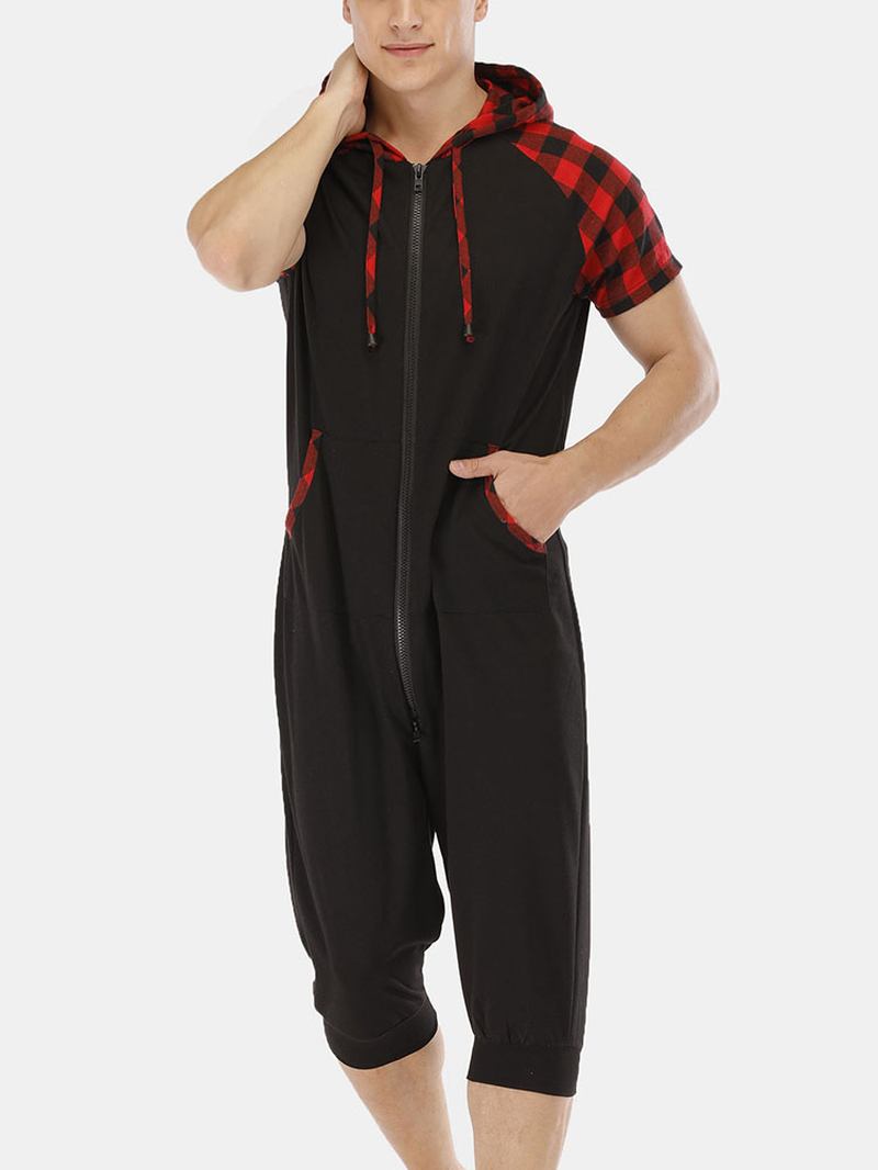 Herre Uformelt Bomull Hette Rutete Stil Kortermet Hjemme Jumpsuit