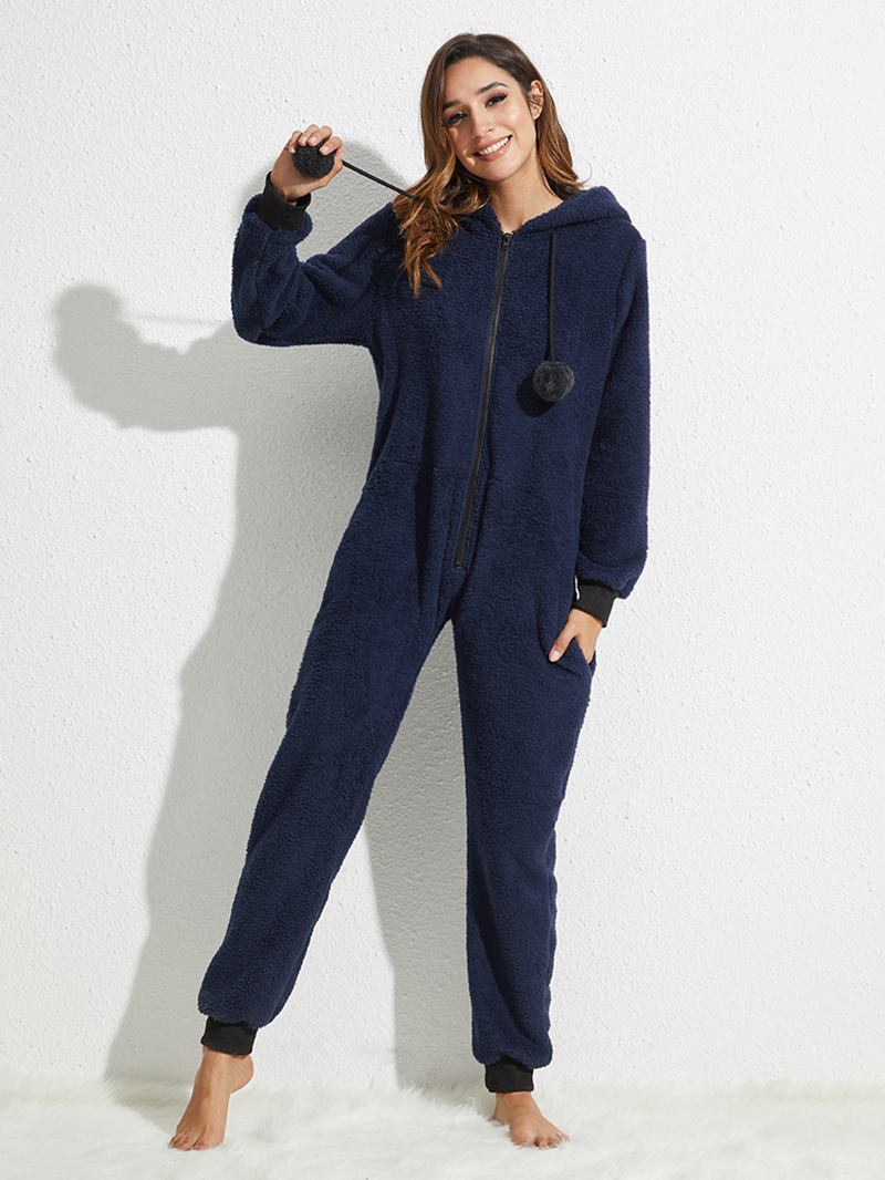 Hettegenser Med Glidelås Langermet Flanell Onesie Jumpsuits Pyjamassett