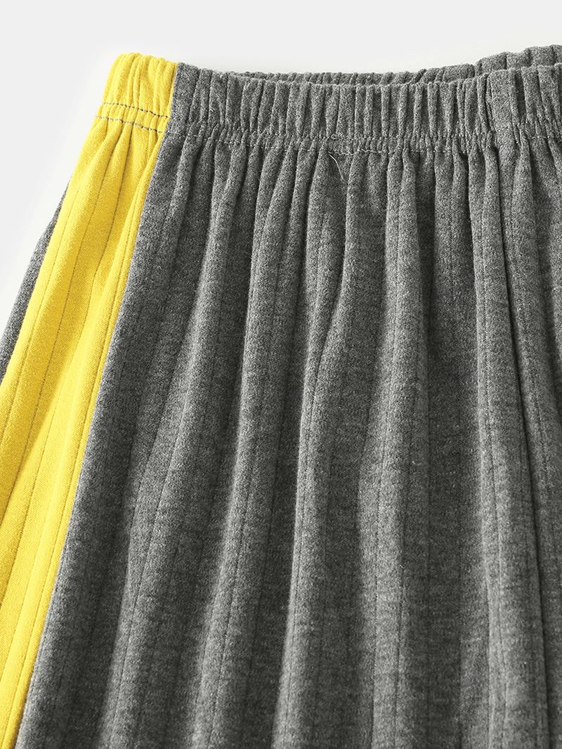 Jacquard Bokstavmønster For Menn Med V-hals Langermet Toppsidestripe Elastisk Midje Hjem Uformelt Pyjamassett