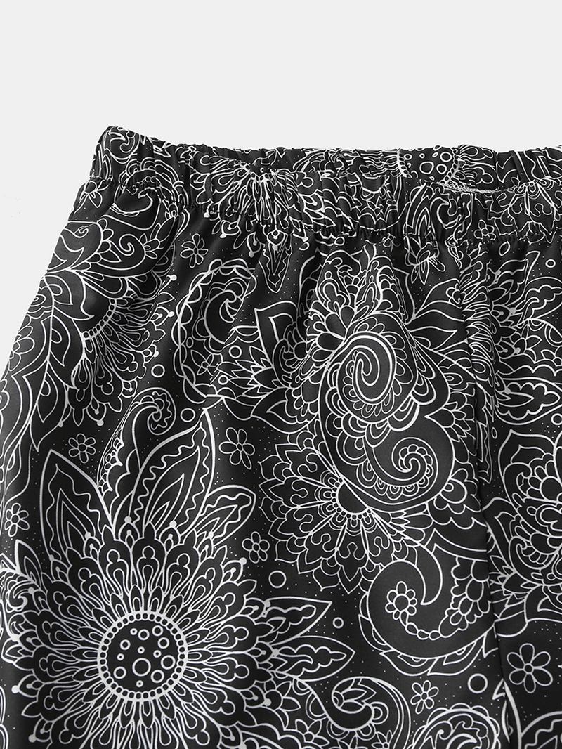 Kimono-overdeler Med Etnisk Stil For Menn Knelange Shorts Uformelt Pyjamassett