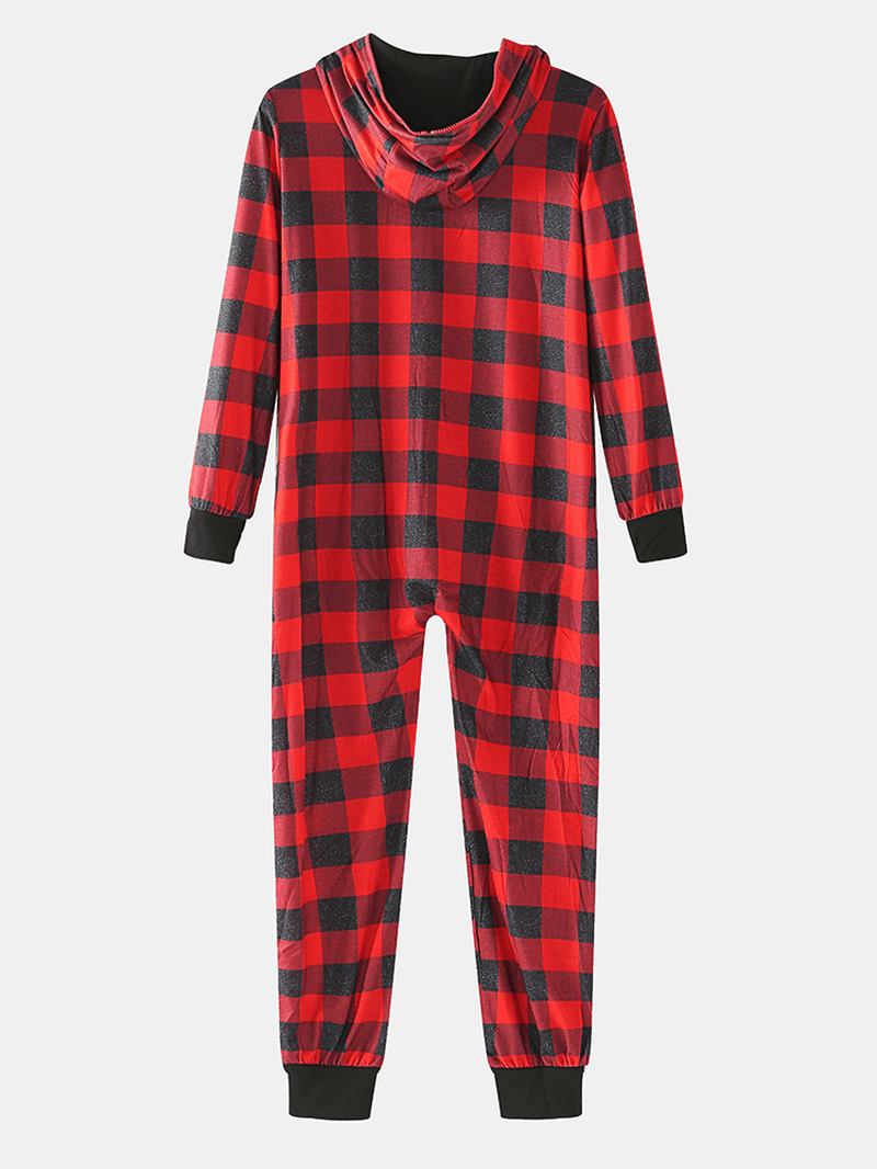 Klassisk Pleddtrykk For Menn Med Lange Armer Og Hette Jumpsuit Home One-piece Pyjamas