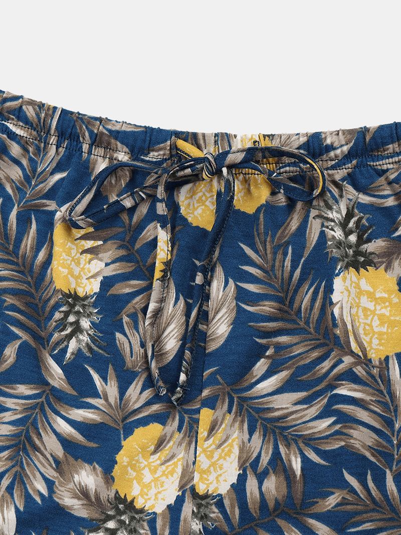 Kvinner Ananas Plant Med Trykk V-hals Kortermet Snøring Hjem Pyjamas Set