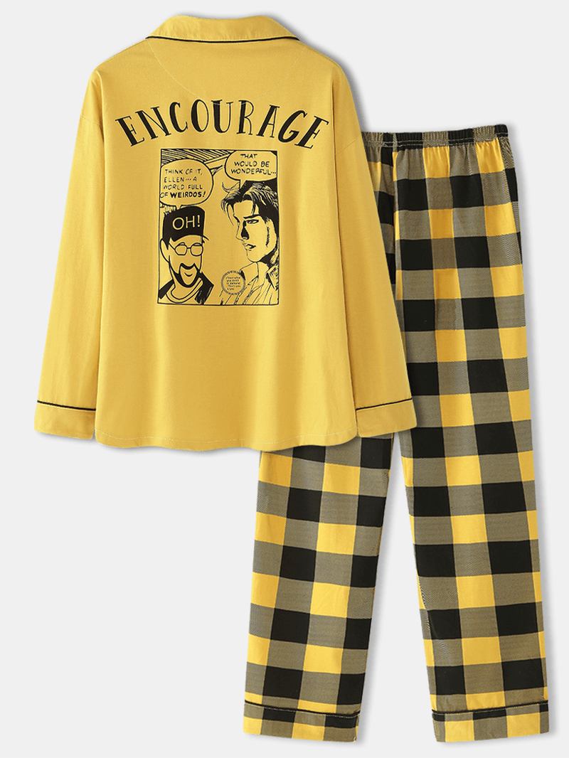 Kvinner Anime Med Trykk Langermet Skjorte Rutet Elastisk Midje Hjem Pyjamas Set