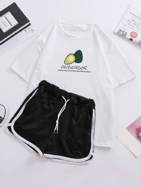 Kvinner Avocado Med Trykk Pyjamas Short Set Snøring Sports Shorts Loungewear