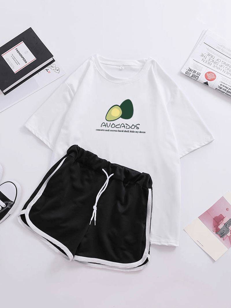 Kvinner Avocado Med Trykk Pyjamas Short Set Snøring Sports Shorts Loungewear