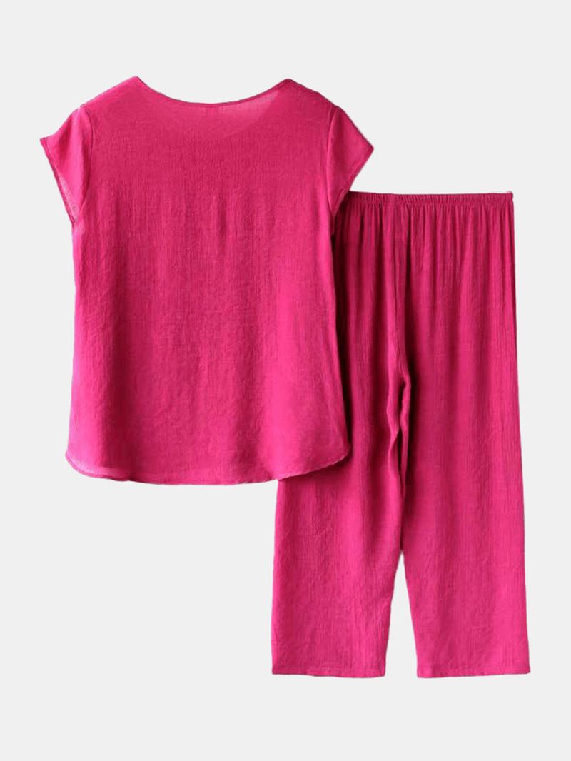 Kvinner Blomster Med Trykk Plus Size Pyjamas Løs Kortermet Loungewear