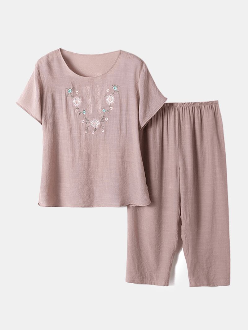 Kvinner Blomstertrykk Loungewear Løs Pustende Kortermet Pyjamas