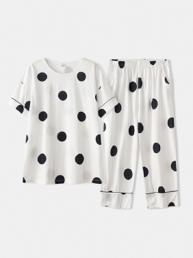 Kvinner Bomull Polka Dot Kortermet Pyjamas Sett Uformelt Sommer Nattøy