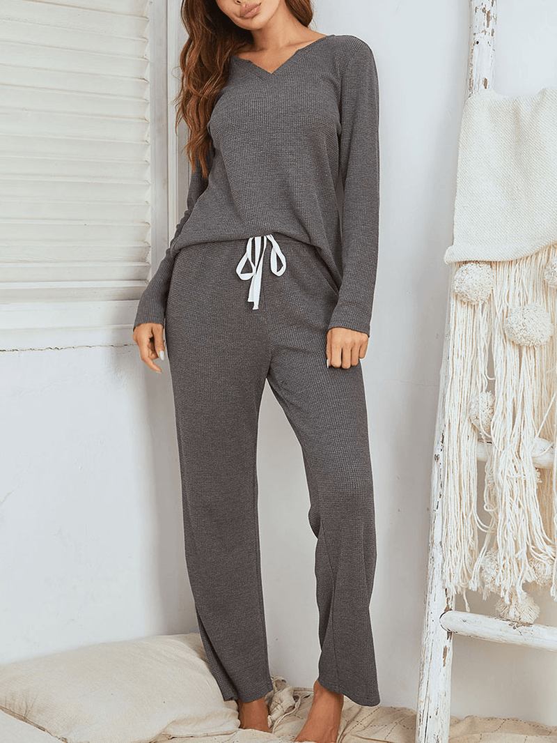 Kvinner Brief Style Solid Farge Pluss Størrelse V-hals Todelt Home Lounge Pyjamas Set