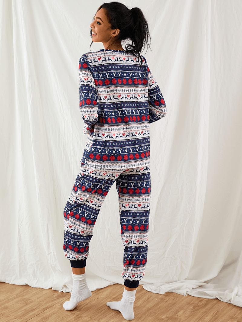 Kvinner Christmas Tegneserie Vintage Med Trykk Langermet Pullover Snøring Jogger Pants Hjem Pyjamas Set