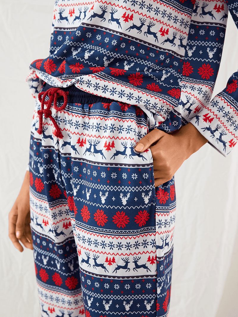 Kvinner Christmas Tegneserie Vintage Med Trykk Langermet Pullover Snøring Jogger Pants Hjem Pyjamas Set