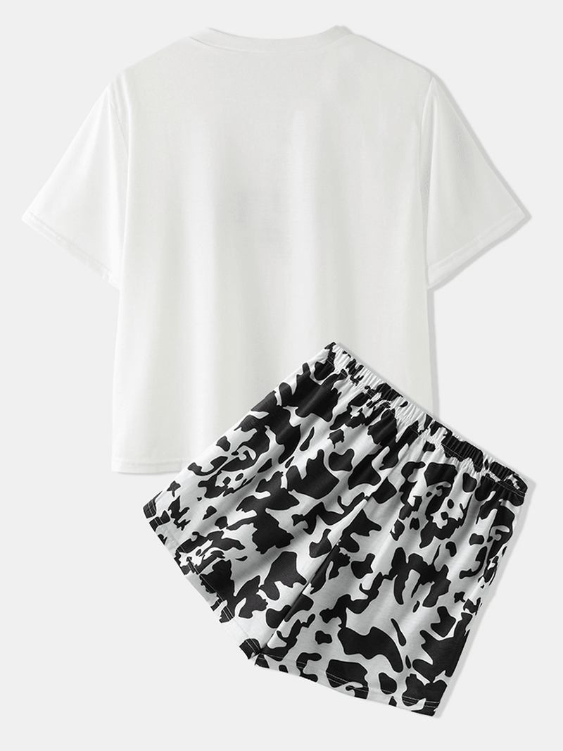 Kvinner Cow Med Trykk Pyjamas Short Set O-neck Sommer Natttøy