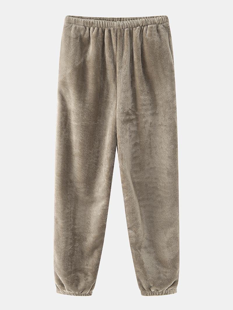 Kvinner Ensfargede Raglanermer Coral Fleece Lomme Varmt Hjem Pyjamassett