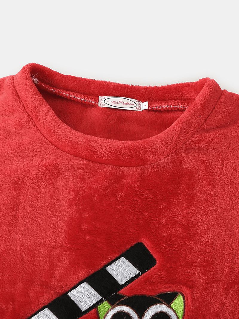 Kvinner Flanell Tegneserie Kattmønster Pullover Elastisk Midjebukser Hjemmepysjamassett