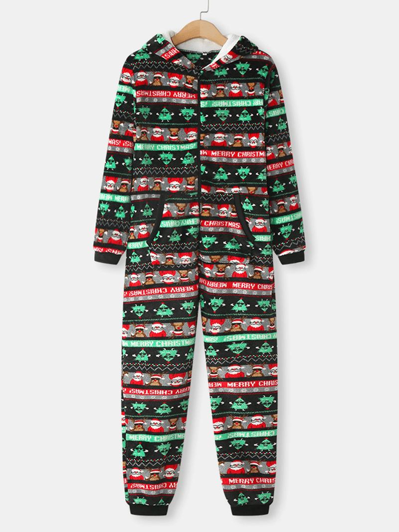 Kvinner Jul Flanell Trykt Glidelås Øre Detalj Langermet Onesies Hette Pyjamas