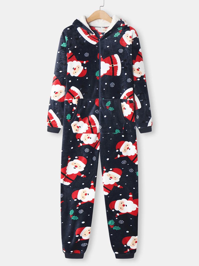 Kvinner Jul Julenissen Med Trykk Flanell Ear Design Hette Onesies Langermet Pyjamas